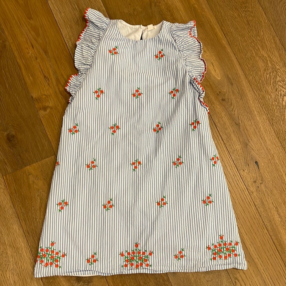 Crewcuts Seersucker and Floral Embroidered Dress Size 10